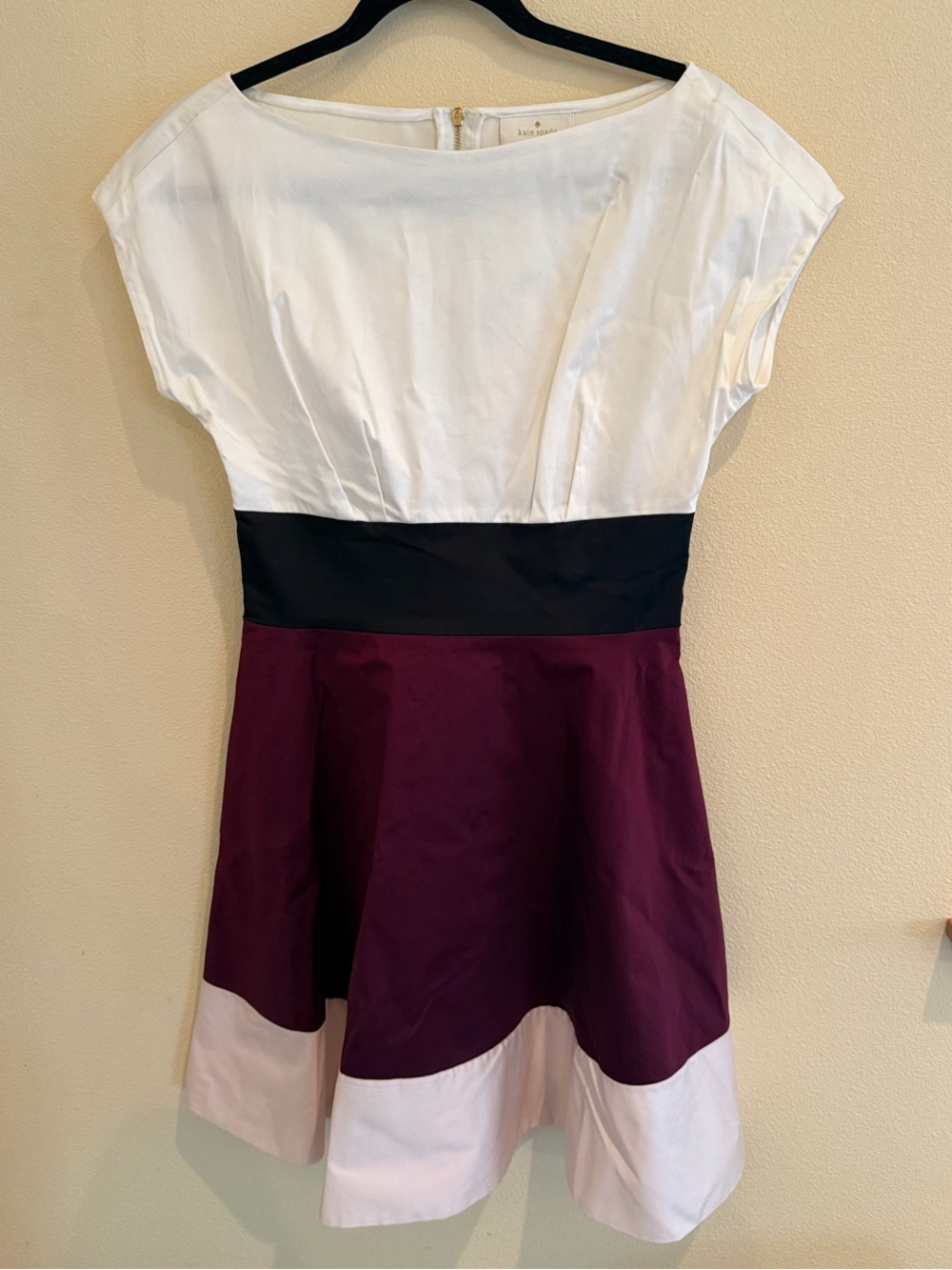 NWOT kate spade White, Black & Plum Colorblock Fit-and-Flare Dress